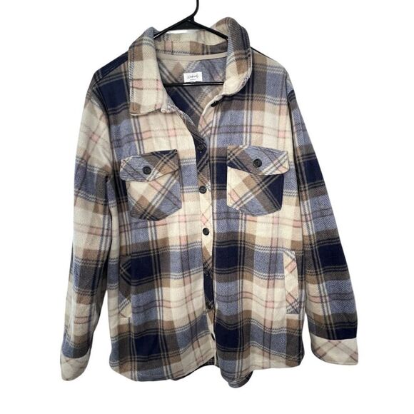 Weekends Everyday Plaid Fleece Button Up Long Sleeve Shacket - Picture 1 of 4
